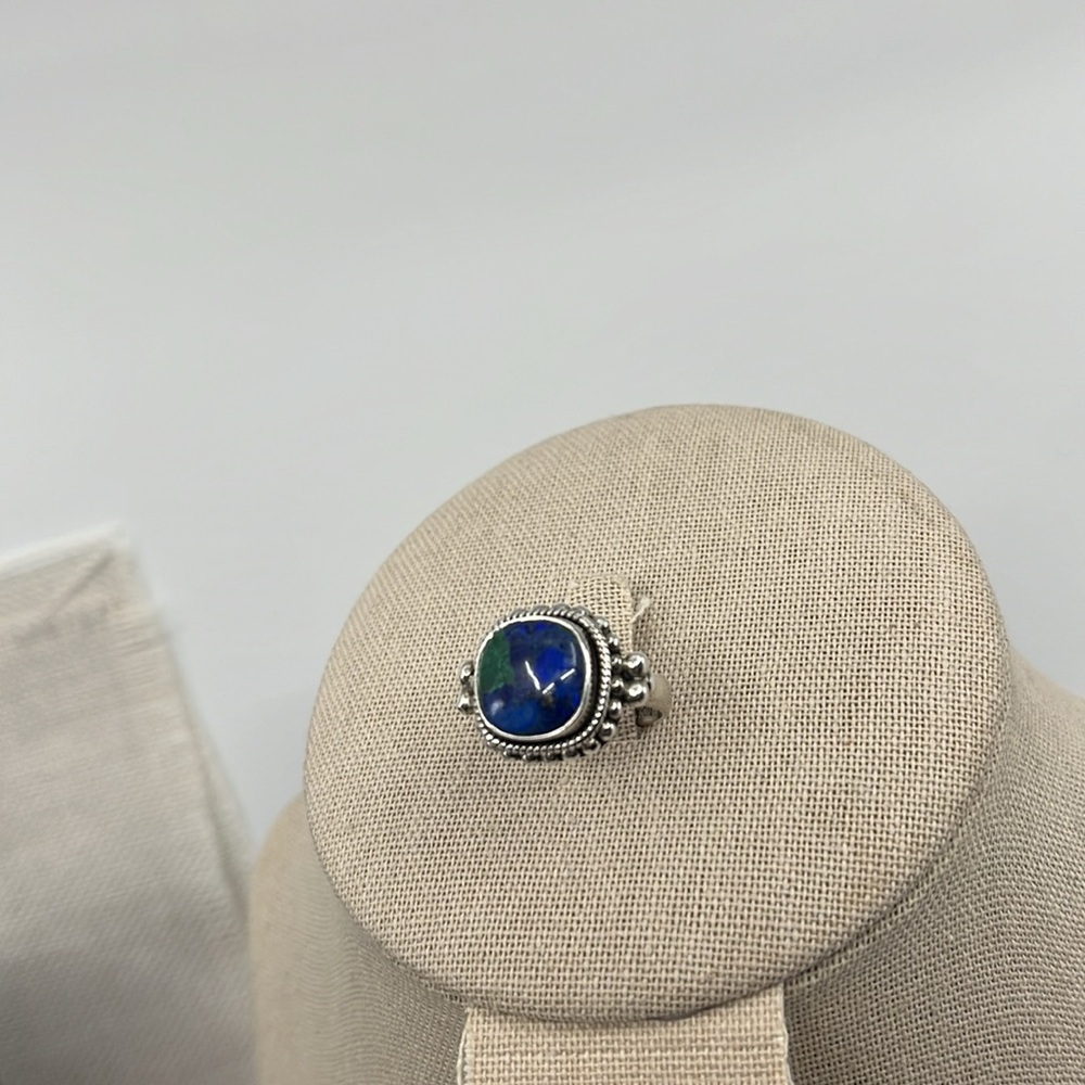 💎 Vintage 925 Silver Azurite-Malachite Ring - Size 7 - Picture 3 of 15